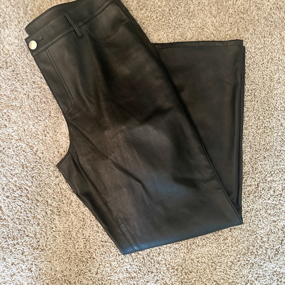 INC International Concepts Black Faux Leather Wide-Leg Jeans